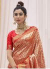 Orange and Red Woven Work Designer Contemporary Style Saree - 1