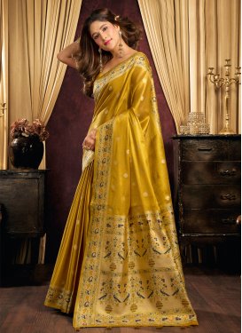 Woven Work Classic Saree For Ceremonial in Mustard