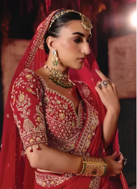 Silk Readymade Lehenga Choli in Red with Embroidered Work for Women