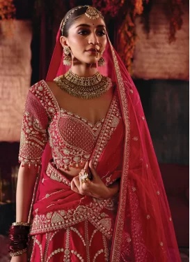 Embroidered Work Readymade Lehenga Choli For Bridal in Red