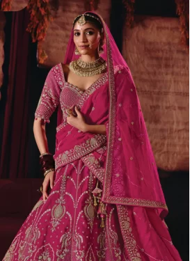 Embroidered Work Silk Readymade Lehenga Choli in Rose Pink for Women