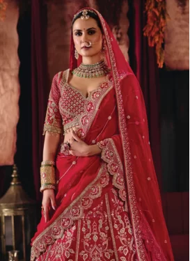 Silk Readymade Lehenga Choli with Embroidered Work in Red for Bridal