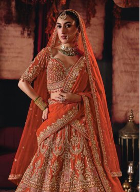 Orange Silk Readymade Lehenga Choli with Embroidered Work for Bridal