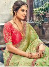 Hot Pink and Mint Green Embroidered Work Contemporary Saree - 1