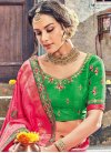 Embroidered Work Green and Rose Pink Trendy Saree - 2