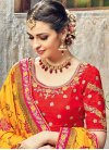 Mustard and Red Lace Work Traditional Saree - 1