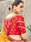 Mustard and Red Lace Work Traditional Saree - 2