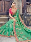 Green and Rose Pink Embroidered Work Trendy Saree - 1