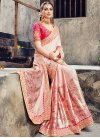Beige and Rose Pink Embroidered Work Traditional Saree - 1