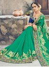 Embroidered Work Art Silk Green and Navy Blue Contemporary Style Saree - 1