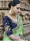 Satin Silk Mint Green and Navy Blue Designer Contemporary Style Saree - 1