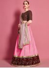 Art Silk Maroon and Pink Lace Work Designer A Line Lehenga Choli - 1