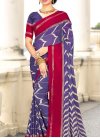 Chiffon Satin Foil Print Work Red and Violet Designer Contemporary Style Saree - 1