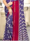 Chiffon Satin Foil Print Work Red and Violet Designer Contemporary Style Saree - 2