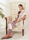 White and Wine Embroidered Work Pant Style Salwar Kameez - 1