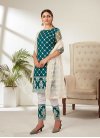 Teal and White Pant Style Classic Salwar Suit For Ceremonial - 1