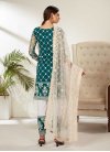 Teal and White Pant Style Classic Salwar Suit For Ceremonial - 2