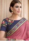 Best Embroidered Work Faux Chiffon Hot Pink and Navy Blue Classic Saree For Festival - 1