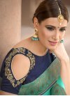 Navy Blue and Turquoise Embroidered Work Traditional Saree - 1