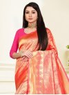 Art Silk Coral and Hot Pink Woven Work Designer Traditional Saree - 1