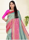 Woven Work Magenta and Turquoise Contemporary Style Saree - 1
