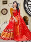 Orange and Red Banarasi Silk Designer Contemporary Style Saree - 1