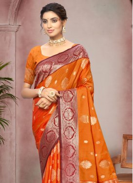 Orange Silk Blend Woven Work Classic Saree for Women