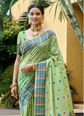 Cotton Silk Woven Work Trendy Saree in Sea Green