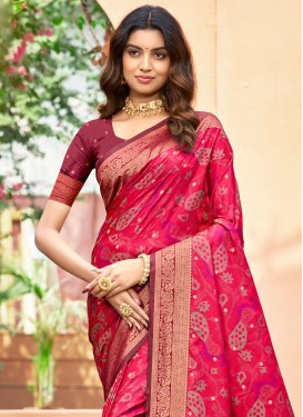 Woven Work Silk Blend Classic Saree in Rose Pink for Party