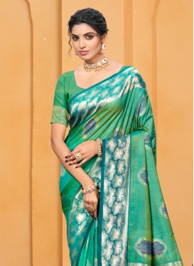 Woven Work Silk Blend Trendy Saree in Sea Green for Women