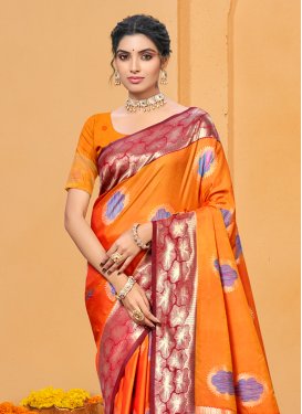 Silk Blend Woven Work Classic Saree in Orange