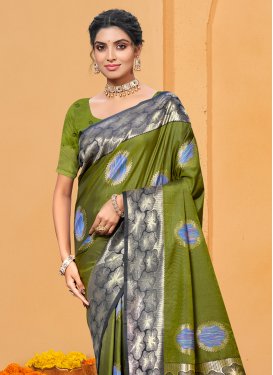 Olive Silk Blend Classic Saree with Woven Work for Ceremonial