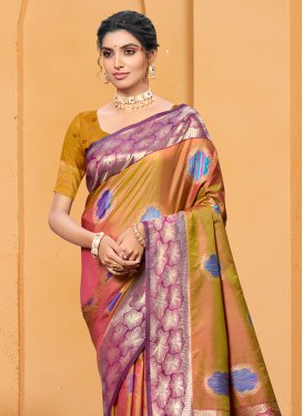 Silk Blend Classic Saree in Gold with Woven Work for Ceremonial