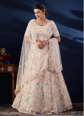 Net Designer Lehenga Choli with Embroidered Work for Bridal in Cream