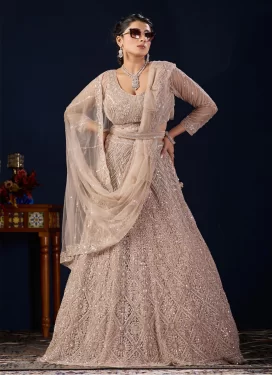 Net Designer Lehenga Choli with Cutdana Work for Bridal in Beige
