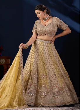 Tissue Designer Lehenga Choli with Embroidered Work for Bridal in Gold