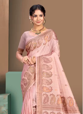 Woven Work Silk Blend Trendy Saree in Pink for Women