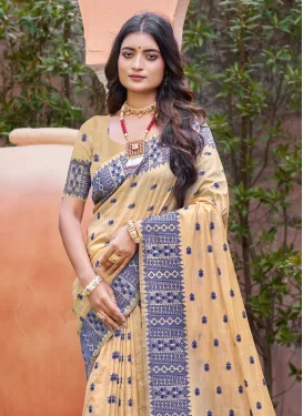 Woven Work Classic Saree For Ceremonial in Beige and Blue