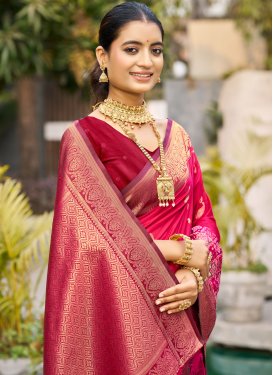 Silk Blend Traditional Saree with Woven Work for Women in Rose Pink