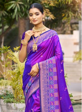 Woven Work Classic Saree For Festival in Violet