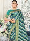 Navy Blue and Teal Art Silk Contemporary Style Saree - 1