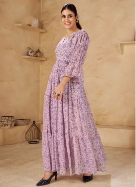 Georgette Trendy Gown in Mauve with Digital Print Work for Ceremonial