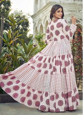 Cotton Silk Designer Gown with Digital Print Work in Off White