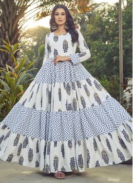 Cotton Silk Designer Gown with Digital Print Work for Women in Off White