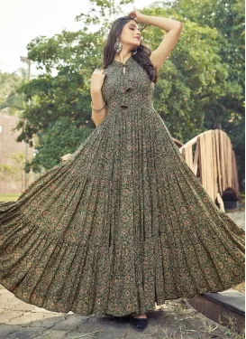 Rayon Trendy Gown with Digital Print Work for Festival in Green