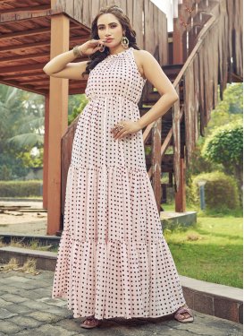 Digital Print Work Cotton Silk Designer Gown in Off White for Women