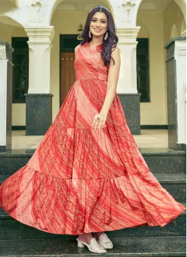 Multi Colour Chinon Designer Gown with Bandhani Print Work for Festival