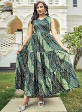 Multi Colour Chinon Bandhani Print Work Designer Gown for Women