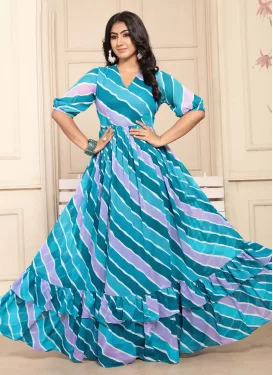 Georgette Designer Gown with Digital Print Work for Ceremonial in Multi Colour