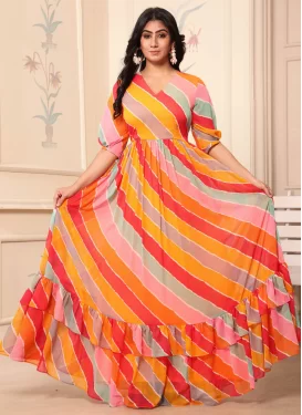 Georgette Trendy Gown with Digital Print Work for Ceremonial in Multi Colour